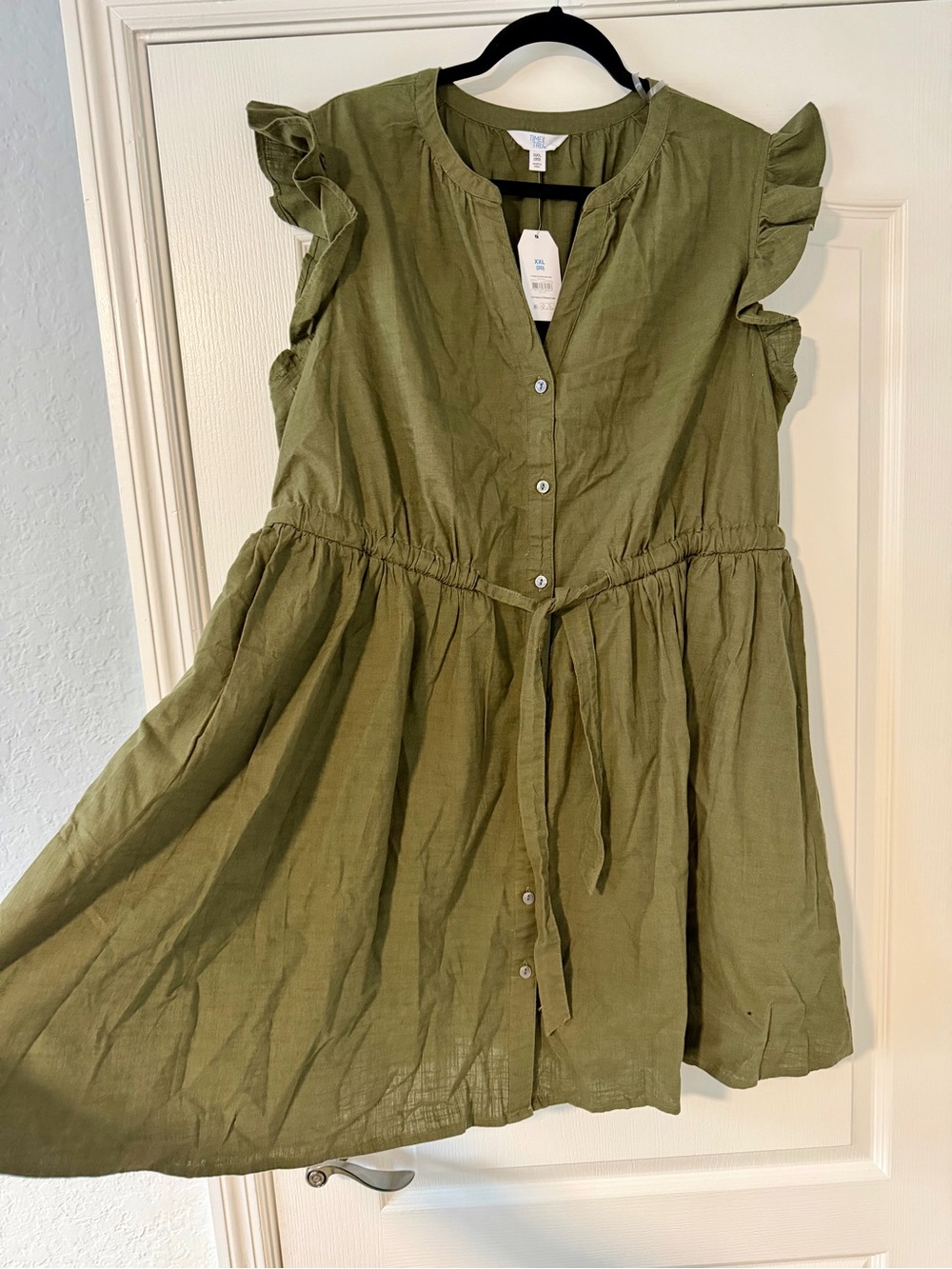 Time and Tru Olive Green V-Neck Button-Front Dress - Picture 2 of 5